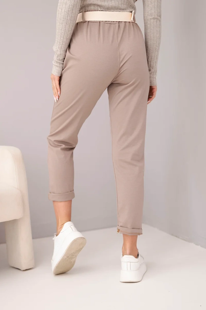 Damen Baumwollhose mit Gürtel und umgeschlagenem Bein fango