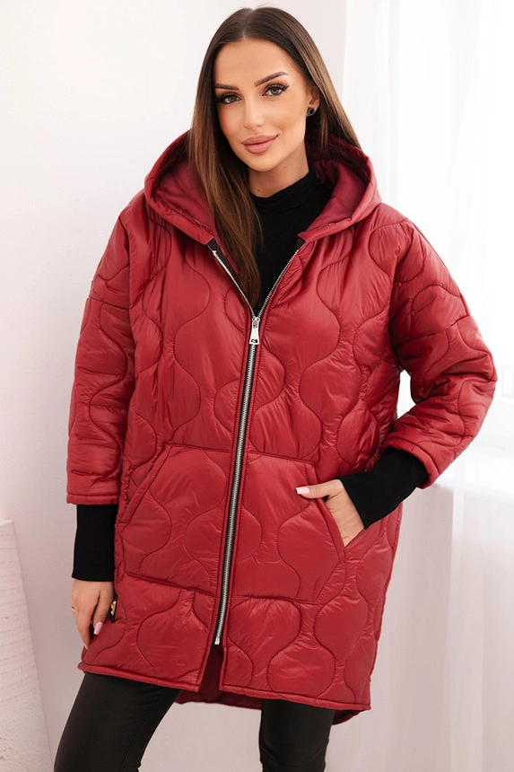 Damen Winterjacke Plus Size gesteppte mit Kapuze bordeaux