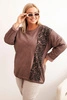 Damenpullover Plus Size aus Baumwolle mit Leopardenstreifen und Kordelzug braun