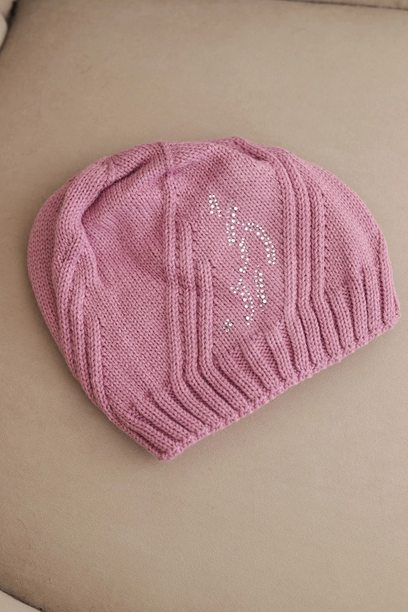 Women's winter hat with wool and embellishment with studs K480 light purple