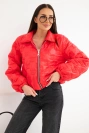 Women’s short quilted jacket with collar and zipper red