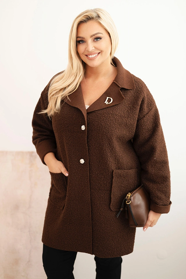 Damenmantel Plus Size Lammfell mit Wolle und Taschen braun