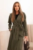 Women's waist-tied coat with a collar khaki