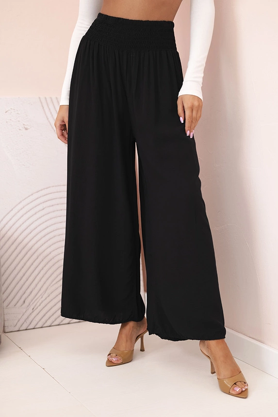 Women's viscose trousers with elastic waistband black
