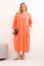 Dámska sukňa Plus Size bavlnená s dlhým rukávom a nariasením v páse marhuľová