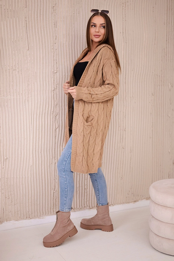 Sweater with hood and pockets camel