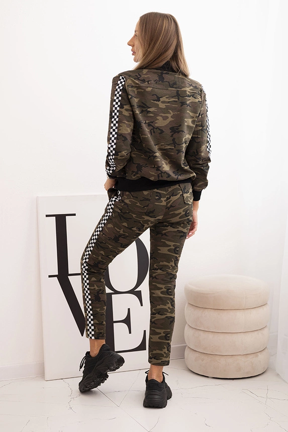 Women's set with hood and camo print khaki + ecru