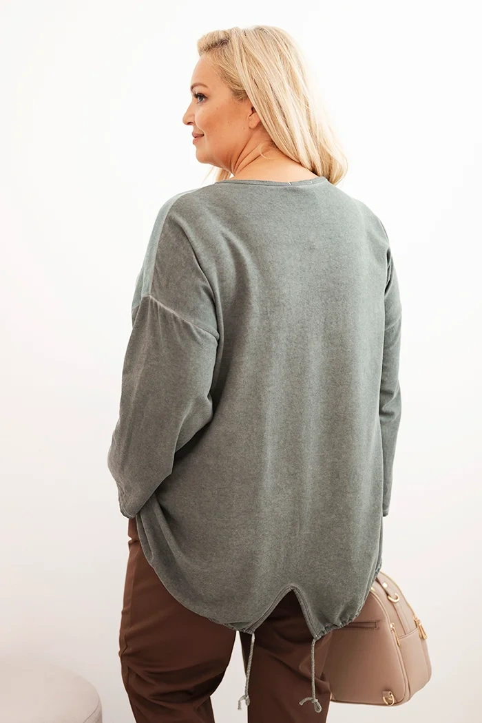 Women's Plus Size cotton sweatshirt with heart print and drawstrings khaki