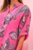 Women's cotton blouse with decorative print and rolled-up sleeves pink