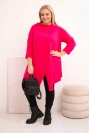 Women's cotton Plus Size asymmetrical blouse with rolled sleeves fuchsia