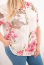 Damen Baumwollbluse Plus-Size mit V-Ausschnitt und Blumenmuster beige