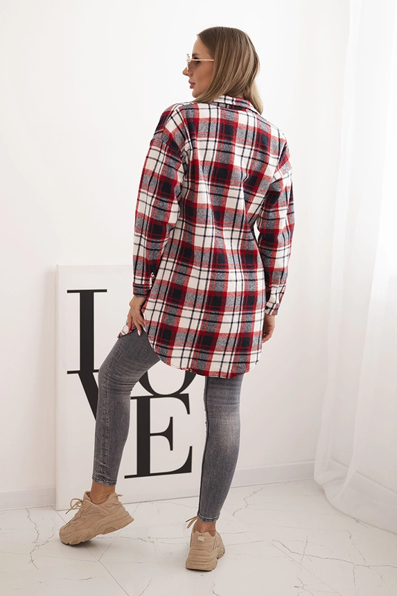 Women's flannel checkered shirt with long sleeves red