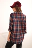 Women's cotton plaid shirt with a longer back navy