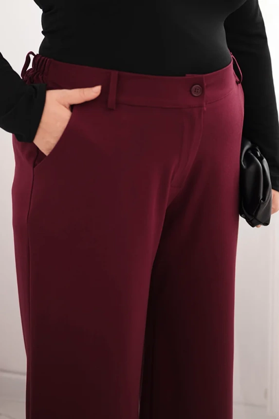 Dámske nohavice Plus Size so širokým strihom a opaskom čokoládové