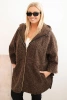 Dámský kabát Plus Size s kapucí a zipem hnědý