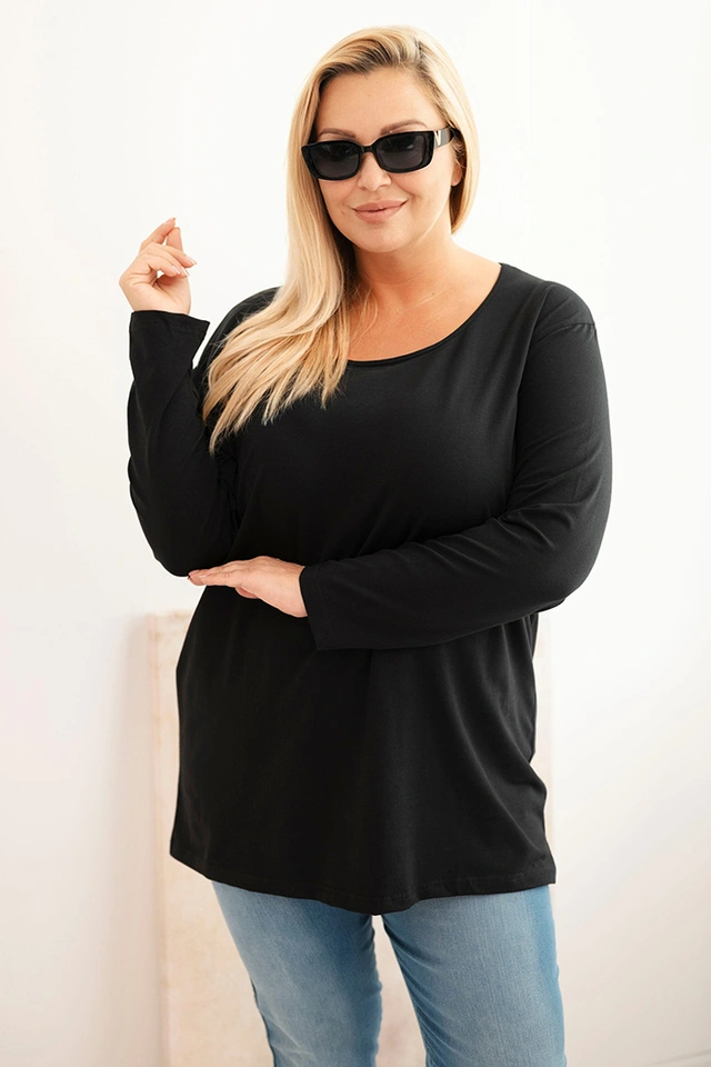 Plus Size women's blouse with a boat neckline black
