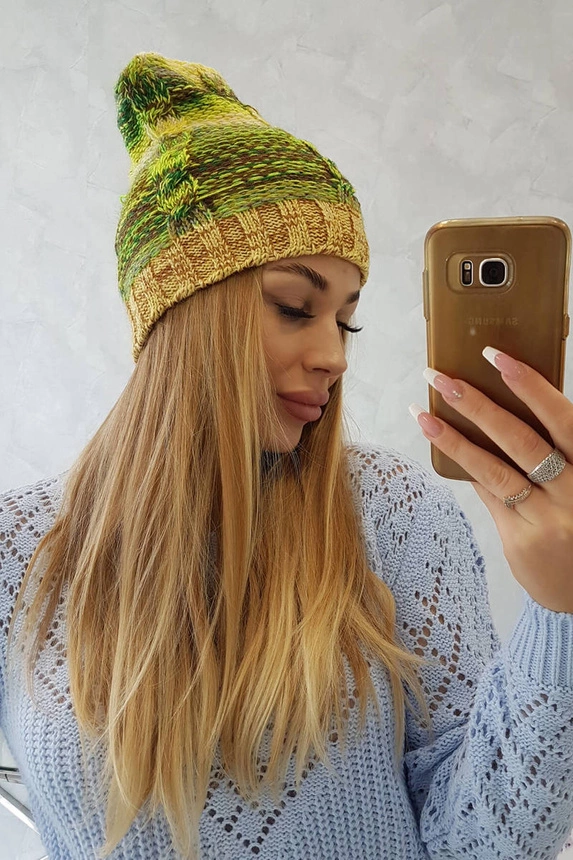 Fleecová čepice Klaudia K255 neon green+yellow