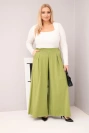 Dámske bavlnené nohavice Plus Size s širokou nohavicou a voľným strihom pistáciové