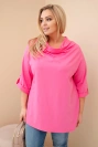 Dámska blúzka Plus Size z bavlnou vo voľnom strihu s vodným výstrihom svetloružová