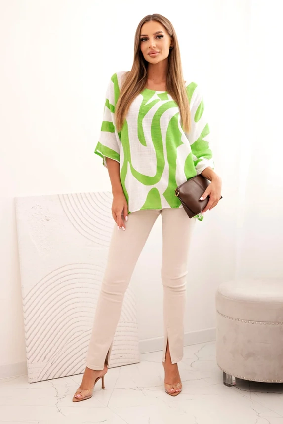 Women's cotton blouse in abstract pattern green