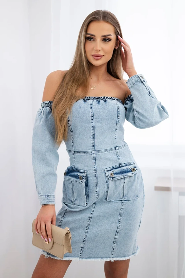Denim-Kleid mit Stretch, offene Schultern S/M-L/XL