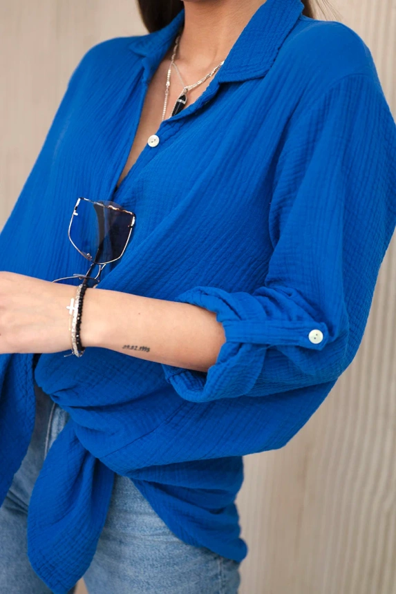 Hemd aus Baumwoll-Musselin oversize kornblumenblau