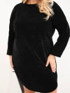 Moteriška suknelė Plus Size džinsinio audinio su laisvu siluetu juoda