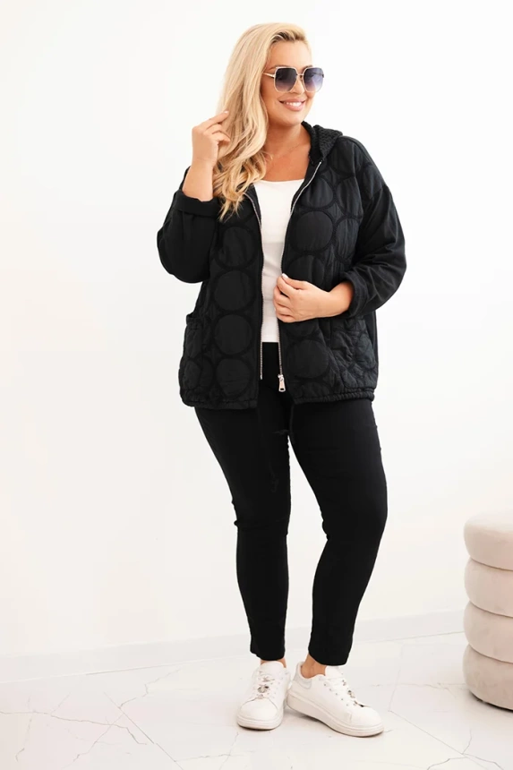 Dámska mikina Plus Size bavlnená na zips čierna