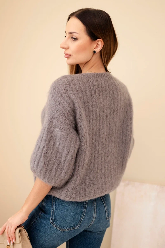 Damenpullover aus Mohair mit kurzen Ärmeln fango