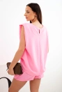Women's viscose set with blouse and tie-waist shorts pink