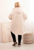 Plus Size women's quilted jacket with a hood and the inscription HOPE light beige