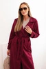 Women's suede coat tied at the waist with a collar and buttons burgundy