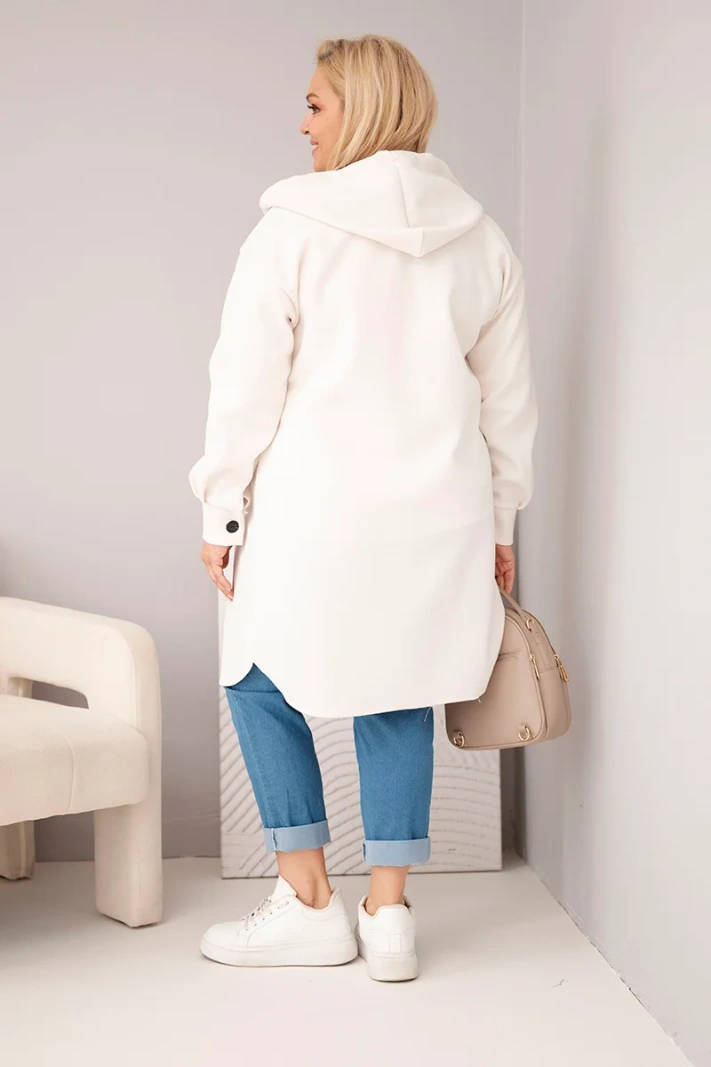 Women's plus-size hooded coat with button closure light beige