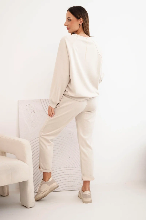 Damen-Set aus Viskose mit Hoodie und Hose beige