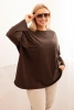 Damenbluse Plus Size aus Baumwolle mit Tasche und hochgekrempeltem Ärmel braun