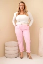 Dámské bavlněné kalhoty Plus Size s páskem světle růžové
