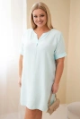 Women's viscose plus-size dress with short sleeves and V-neck mint
