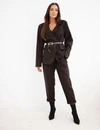 A set women's made of viscose with a collar and a belt brown