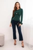 Women's fitted viscose blouse with draping and a brooch dark green