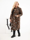 Elegantný dámsky kabát Plus Size s klopami v leopardí vzor hnedej