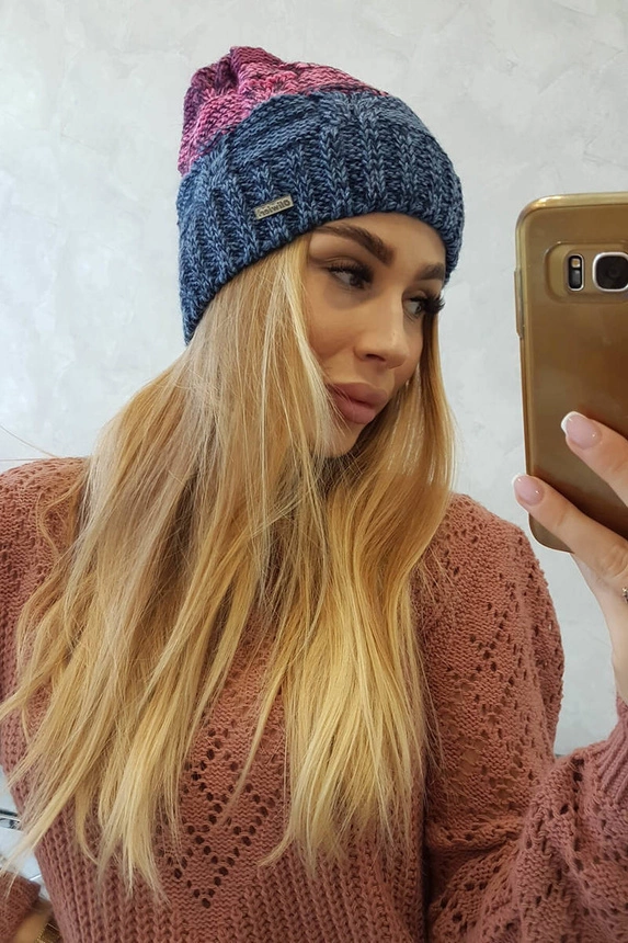 Fleecová čepice Dolores K303 denim+růžová+tmavě fialová