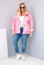 Plus Size women's spring quilted jacket with a hood and floral pattern light pink