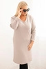 Moteriška Plus Size suknelė su V formos iškirpte ir rankovėmis šviesiai smėlinė