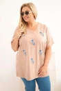 Women's cotton Plus Size blouse with feathers camel