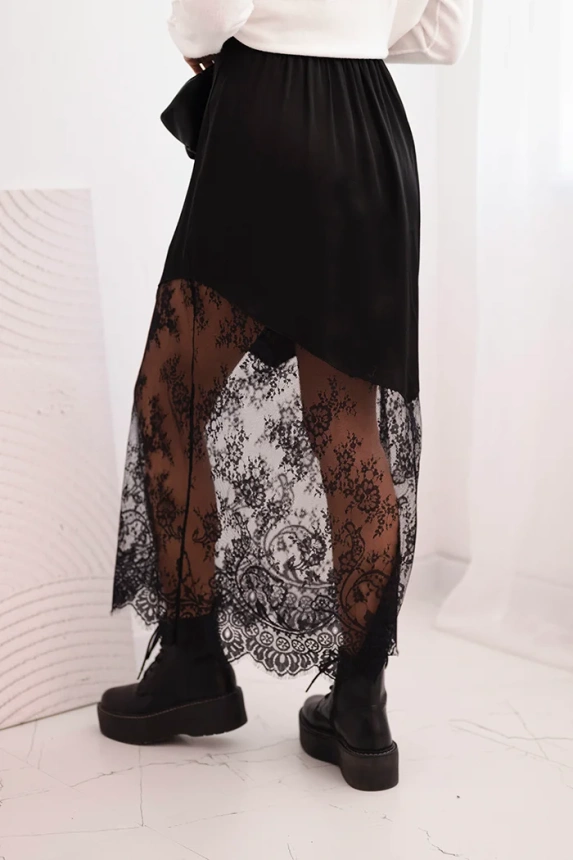 Women's viscose skirt with lace black