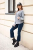 Women's mohair sweater with ruched sleeves and a back cutout gray