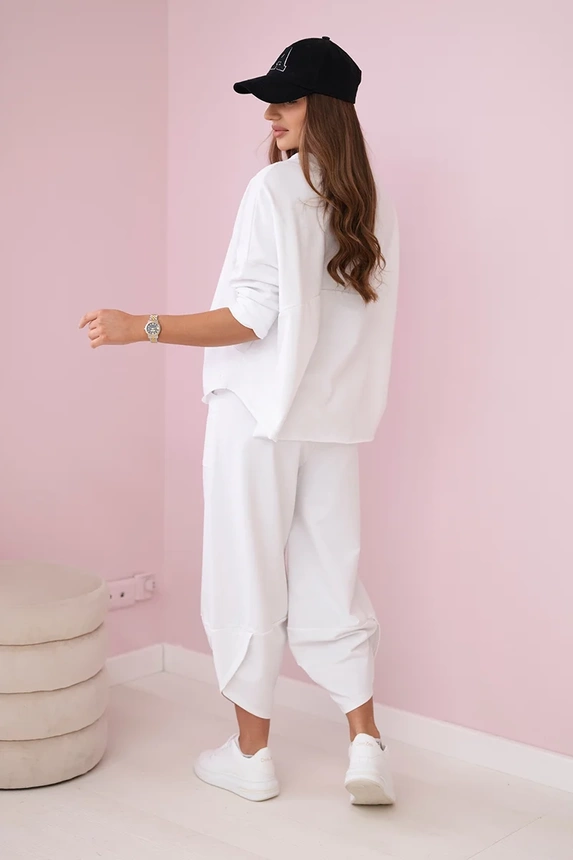 Baumwoll-Sweatshirt-Hosen-Set weiß