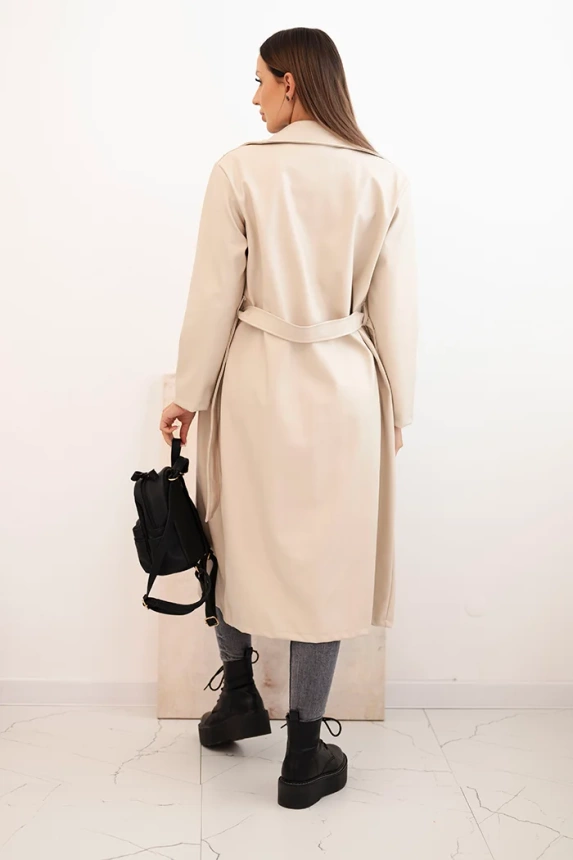 Damen-Trenchcoat aus Kunstleder mit Gürtel und Kragen beige