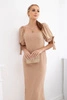 Dress ruffled at the back with tied sleeves Camel