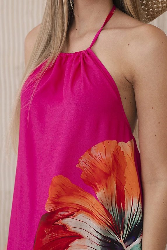 Viscose dress tied around the neck fuchsia